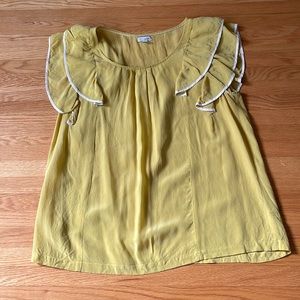 Yellow silk top with ruffled sleeves